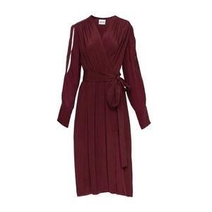 Room 502 Beatrice Wrap Dress 10 Bordeaux Red Long Sleeve Midi Silk-Like Viscose